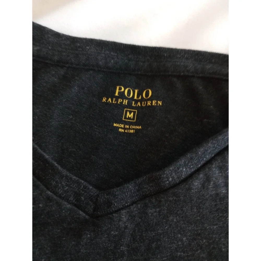 Polo Ralph‎ Lauren T Shirt Mens M Gray Heather Red V Neck Long Sleeve